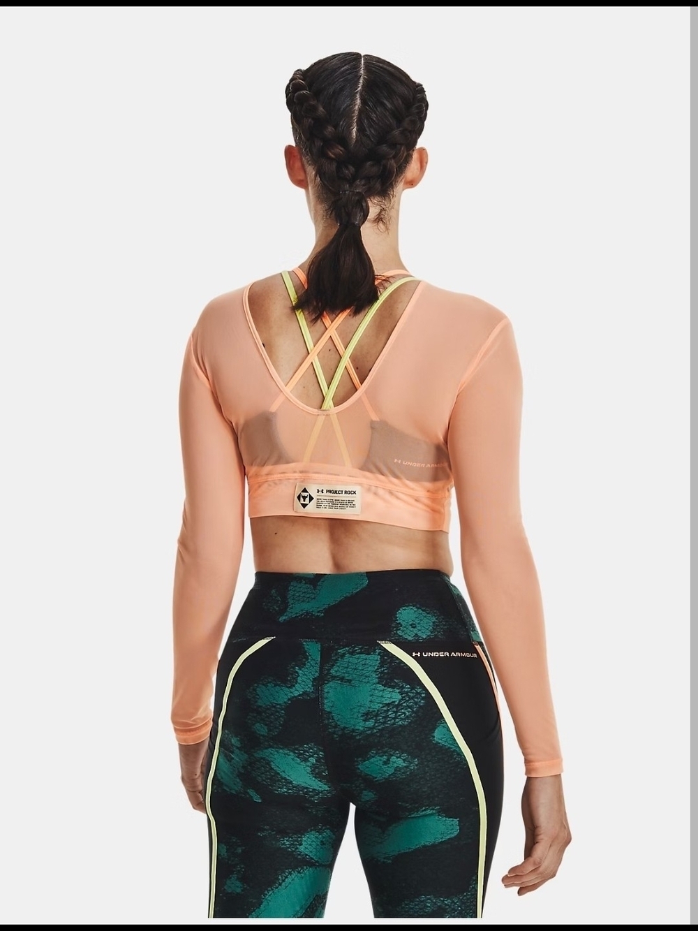PROJECT ROCK Under Armour Peach Mesh Long-Sleeve Crop Top